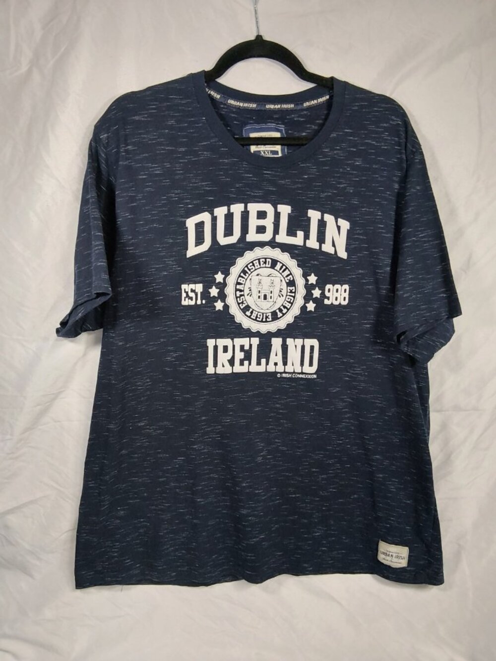 Urban Irish "Irish Connexion" Dublin collegiate-style T-shirt in navy blue XXL
